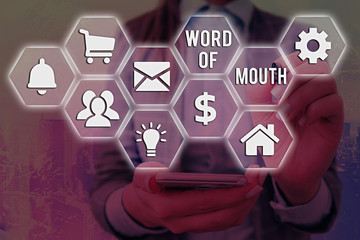 Word writing text Word Of Mouth. Business photo showcasing information that is transmitted without...