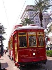 Fototapeta na wymiar Trolley buses and trams form a fast, cheap and efficient way to get around the city of New Orleans in Louisiana USA