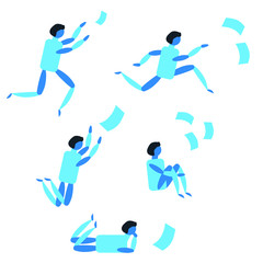 Fototapeta premium Man in various poses. Runs, jumps, sits. Vector illustration.