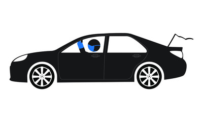 Obraz na płótnie Canvas Person in car with mask and gloves looking in rear view mirror vector element for curbside pickup illustration. 
