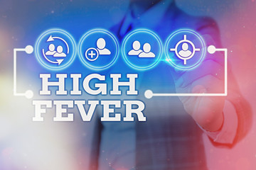 Writing note showing High Fever. Business concept for medical condition which the body temperature...
