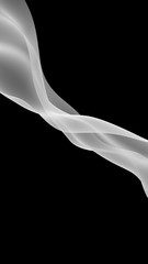 Abstract gray wave. Raster air background. Bright gray ribbon on dark background. Gray scarf. Abstract gray smoke. 3D illustration