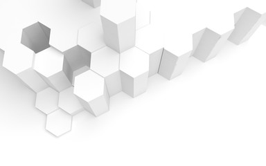 White abstract background with honeycomb. Hexagon bars isolated on white backdrop. 3D illustration