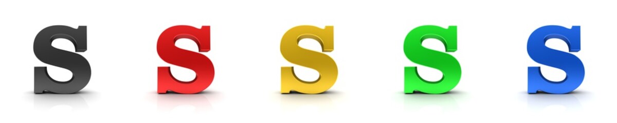 S letter 3d sign S black red gold green blue