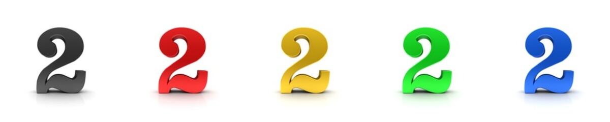 2 two numbers 3d sign black red gold green blue