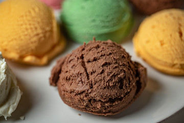 close up of chocolate ice cream scoop