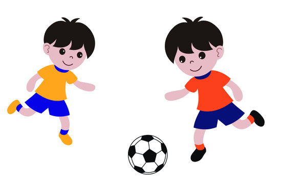 Vector illustration of two little boy playing football.