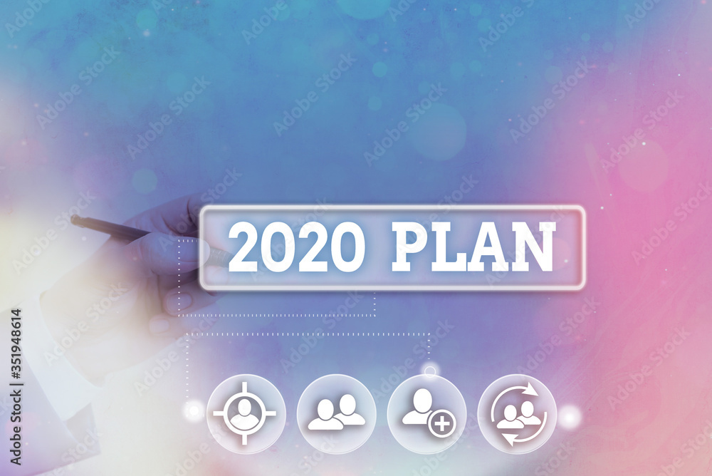 Aufkleber conceptual hand writing showing 2020 plan. concept meaning setting up your goals and plans for the c