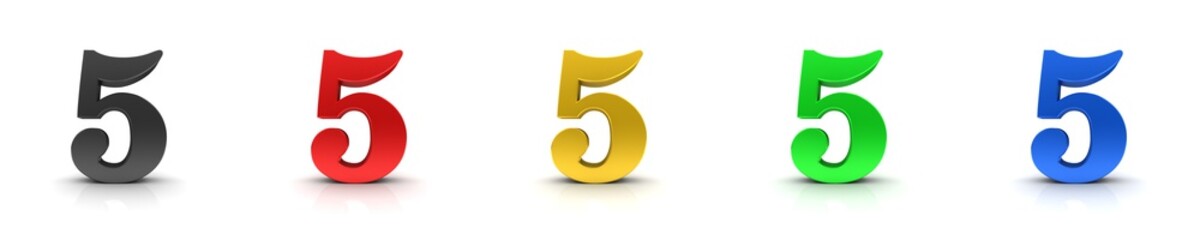 5 five numbers 3d sign black red gold green blue