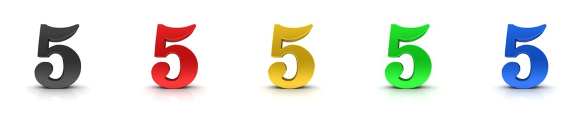 Fototapeta premium 5 five numbers 3d sign black red gold green blue