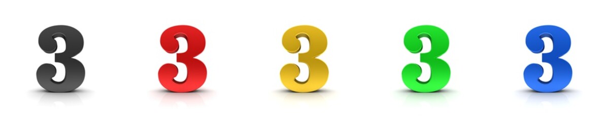 3 three numbers 3d sign black red gold green blue