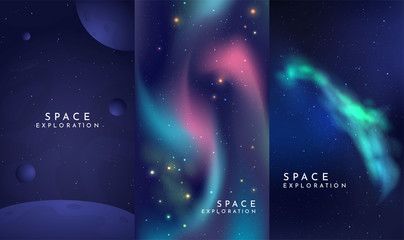 Nebula background. Vector illustration. Phone wallpapers set. Cosmic concept. Space exploration design. - obrazy, fototapety, plakaty