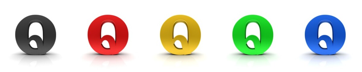 Q letter 3d sign Q black red gold green blue