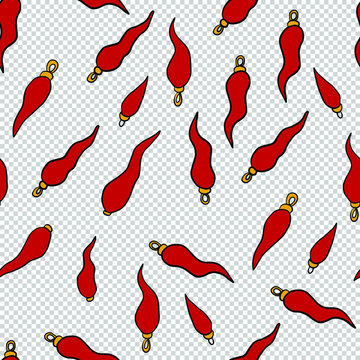 lucky horns cornetti napoletani portafortuna seamless pattern on transparent background, good for packaging, present paper, textiles
