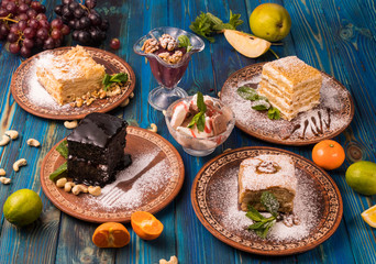 homemade desserts on a blue background