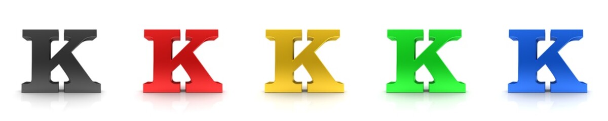 K letter 3d sign K black red gold green blue