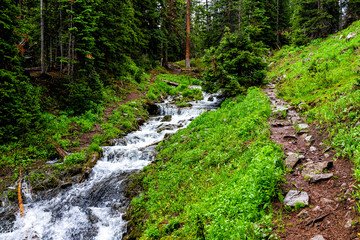 Mountain river in rocky mountains in summer of 2019 on Conundrum Creek trail in Aspen, Colorado...