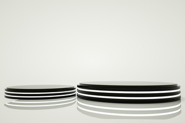 black and white round stand on a white background. 3d render illustration