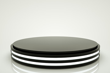 black and white round stand on a white background. 3d render illustration