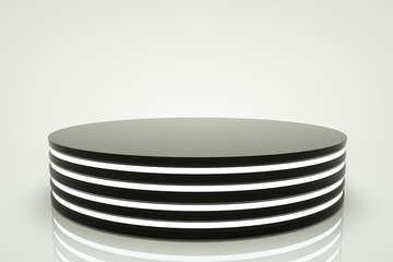 black and white round stand on a white background. 3d render illustration