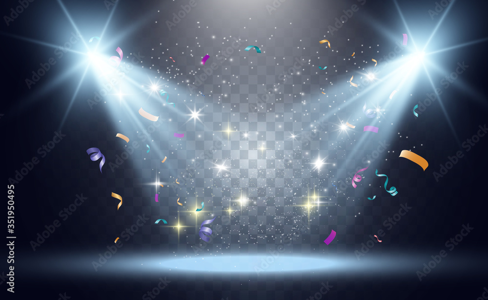 Poster Lots of colorful tiny confetti and ribbons on transparent background. Festive event and party. Multicolor background.Colorful bright confetti isolated on transparent background