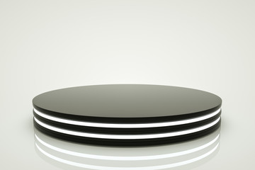 black and white round stand on a white background. 3d render illustration