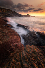 Sunset in the basque coast under Jaizkibel mountain in Hondarribia, Basque Country.