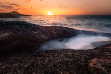 Sunset in the basque coast under Jaizkibel mountain in Hondarribia, Basque Country.