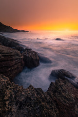 Sunset in the basque coast under Jaizkibel mountain in Hondarribia, Basque Country.