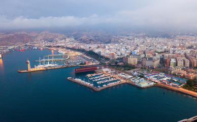 Aerial view of Almeria cityscape and harbour