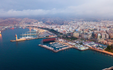 Obraz premium Aerial view of Almeria cityscape and harbour