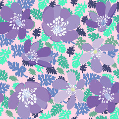 herbs and flowers pattern texture on pink background.