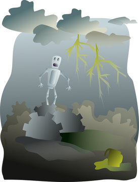 Image of a robot and industry landscape