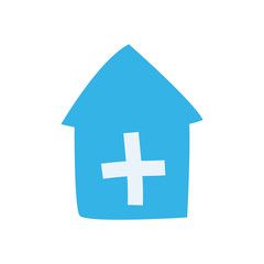 Cross inside house flat style icon vector design