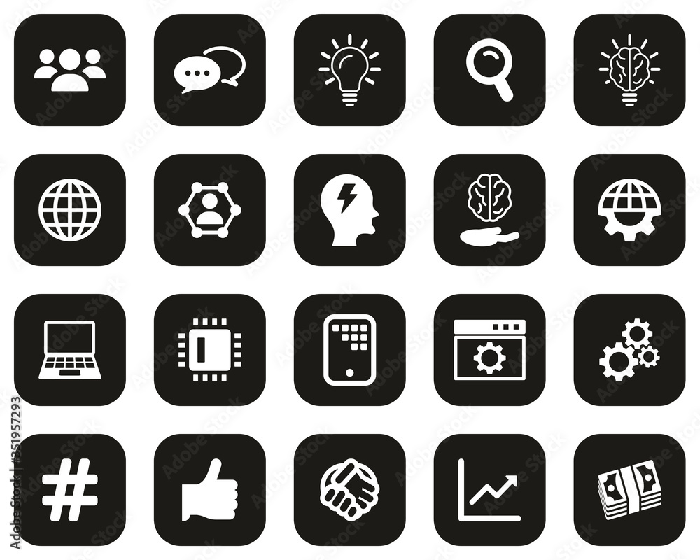 Canvas Prints Research & Development Process Icons White On Black Flat Design Set Big