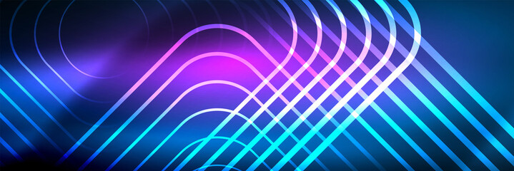 Shiny neon glowing techno lines, hi-tech futuristic abstract background template with square shapes