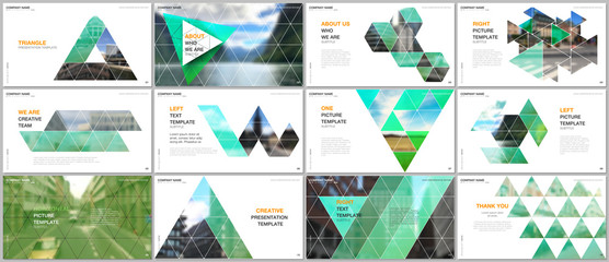 Minimal presentations design, portfolio vector templates with triangular design background, triangle style pattern. Multipurpose template for presentation slide, flyer leaflet, brochure cover, report.