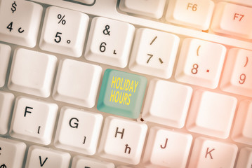 Handwriting text writing Holiday Hours. Conceptual photo employee receives twice their normal pay...