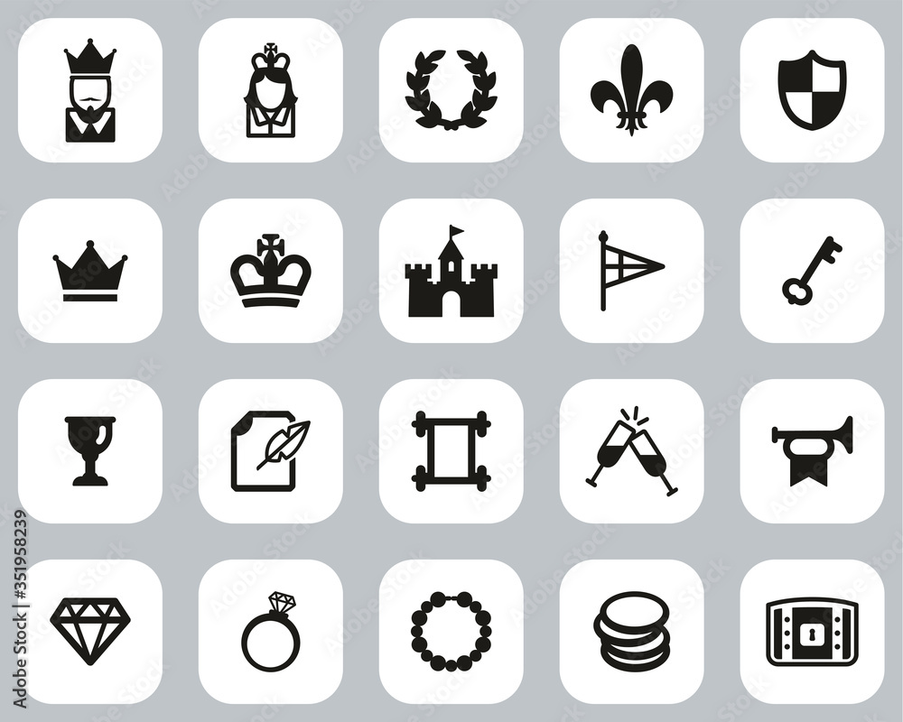 Sticker Royalty Or Royal Blood Icons Black & White Flat Design Set Big