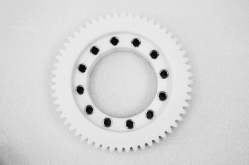 White gear plastic sprocket wheel parts product photography