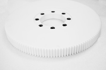 White gear plastic sprocket wheel parts product photography