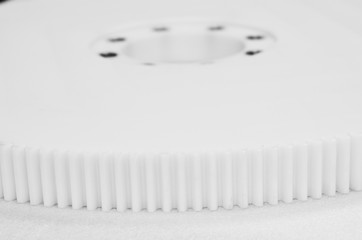 White gear plastic sprocket wheel parts product photography
