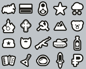 Russia Country & Culture Icons White On Black Sticker Set Big