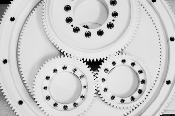 White gear plastic sprocket wheel parts product photography