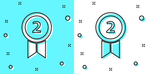Black line Medal icon isolated on green and white background. Winner achievement sign. Award medal. Random dynamic shapes. Vector