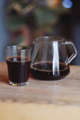 freshly brewed coffee filter in a coffee shop