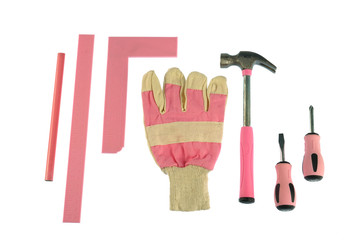 pink working tools isolated on white background