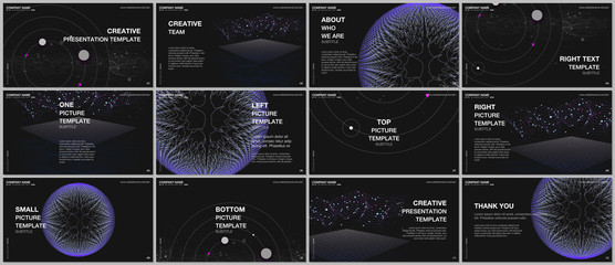 Presentation design vector templates, multipurpose template for presentation slide, flyer, brochure cover design, infographic presentation. Big data visualization. Futuristic technology background.