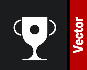White Award cup icon isolated on black background. Winner trophy symbol. Championship or competition trophy. Sports achievement sign. Vector
