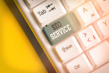 Word writing text Seo Service. Business photo showcasing techniques and procedures to increase the...